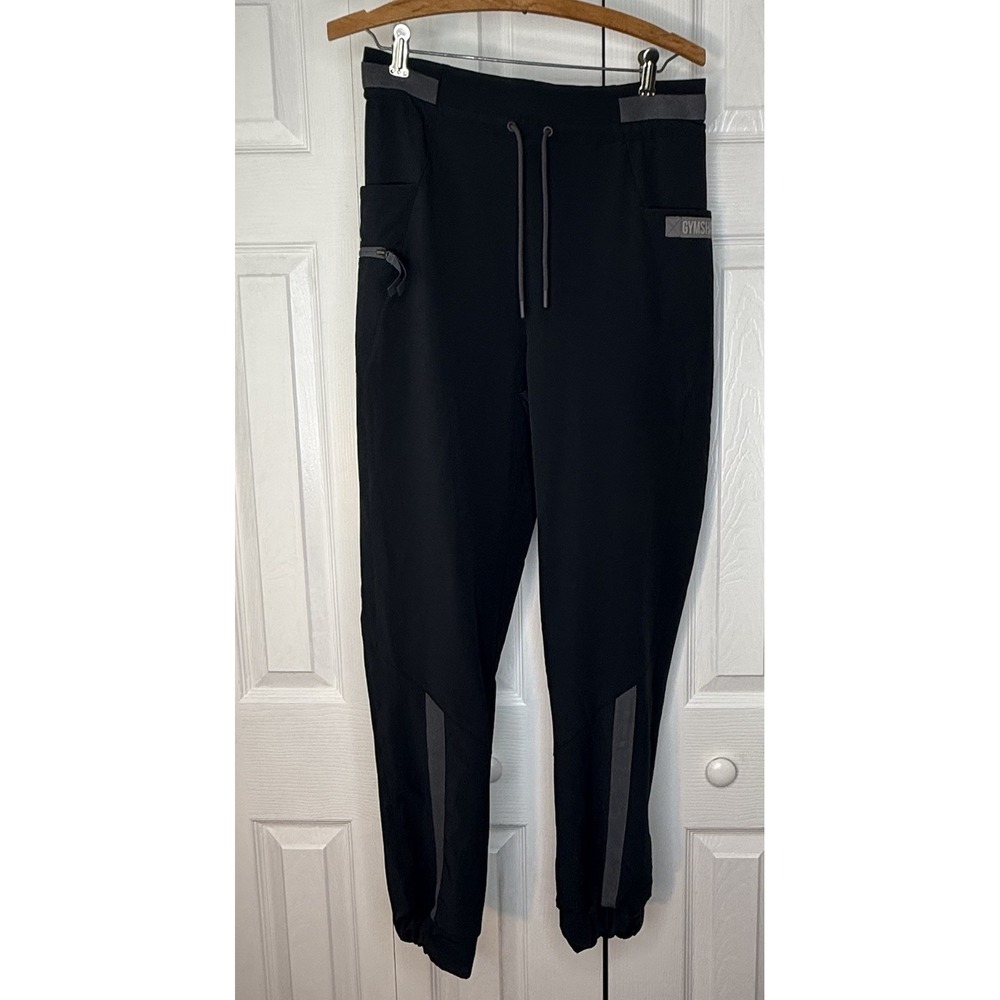 Gymshark‎ Pants Mens Adult Small Black Athletic Windbreaker Logo Joggers 28x27